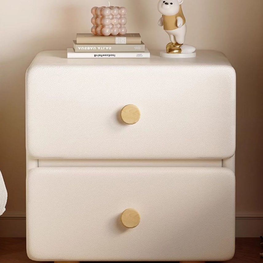 Minimalist Cream Leather Wood 2-Drawer Nightstand — Purple