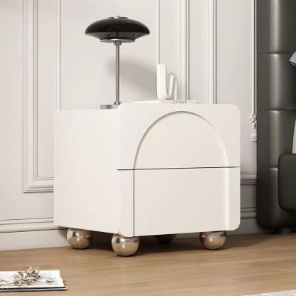 Minimalist Wood Microfiber Leather 2-Drawer Nightstand