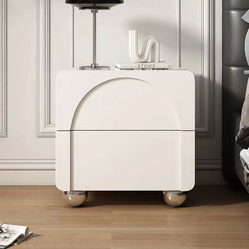 Minimalist Wood Microfiber Leather 2-Drawer Nightstand