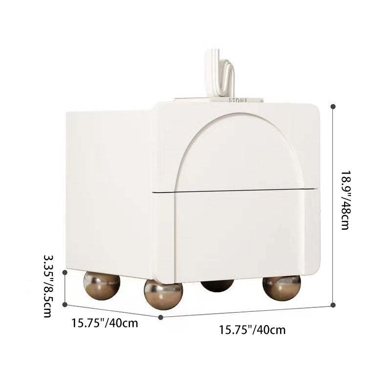 Minimalist Wood Microfiber Leather 2-Drawer Nightstand — Beige