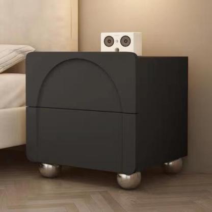 Minimalist Wood Microfiber Leather 2-Drawer Nightstand — Black