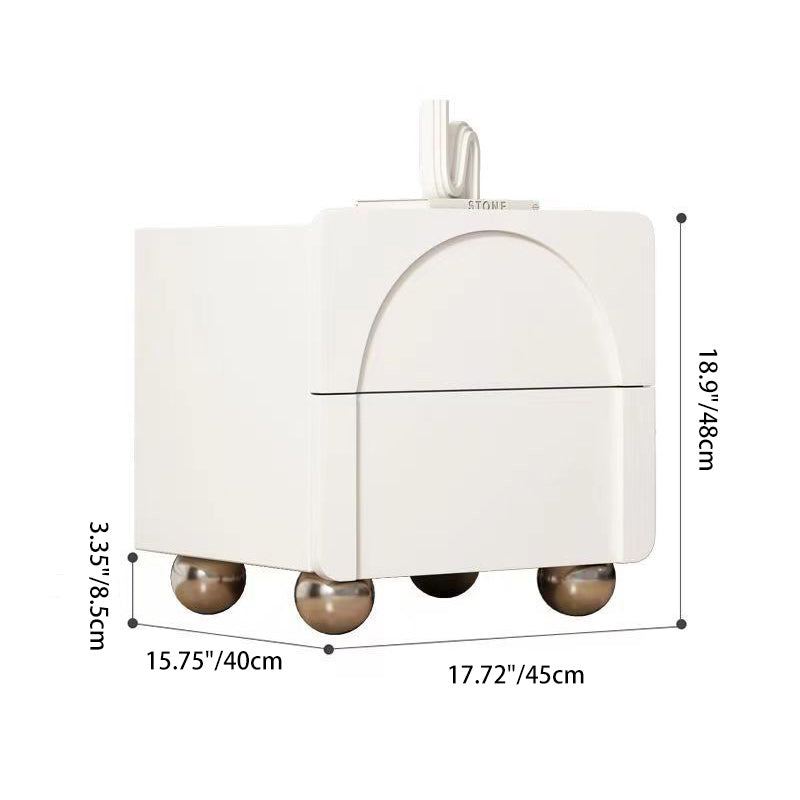 Minimalist Wood Microfiber Leather 2-Drawer Nightstand — White