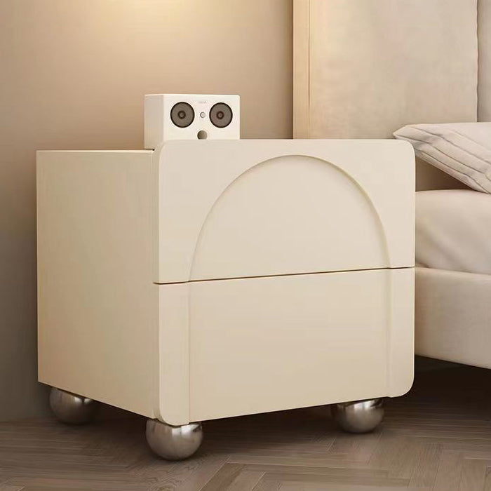 Minimalist Wood Microfiber Leather 2-Drawer Nightstand — Black