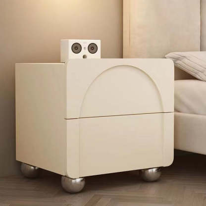 Minimalist Wood Microfiber Leather 2-Drawer Nightstand — Black