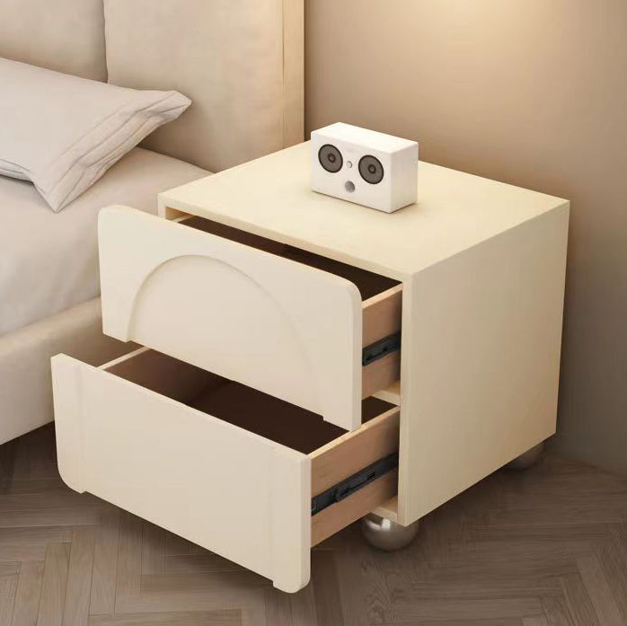 Minimalist Wood Microfiber Leather 2-Drawer Nightstand — White