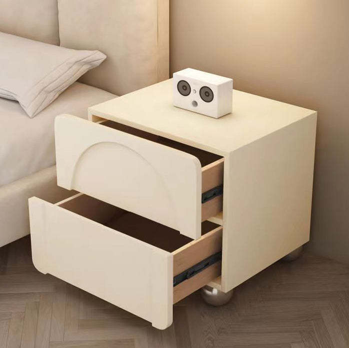 Minimalist Wood Microfiber Leather 2-Drawer Nightstand — White