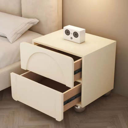 Minimalist Wood Microfiber Leather 2-Drawer Nightstand — White