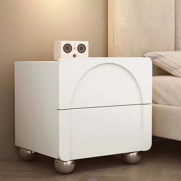 Minimalist Wood Microfiber Leather 2-Drawer Nightstand — White