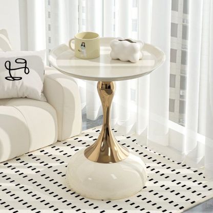 French Round Iron Side Table — White