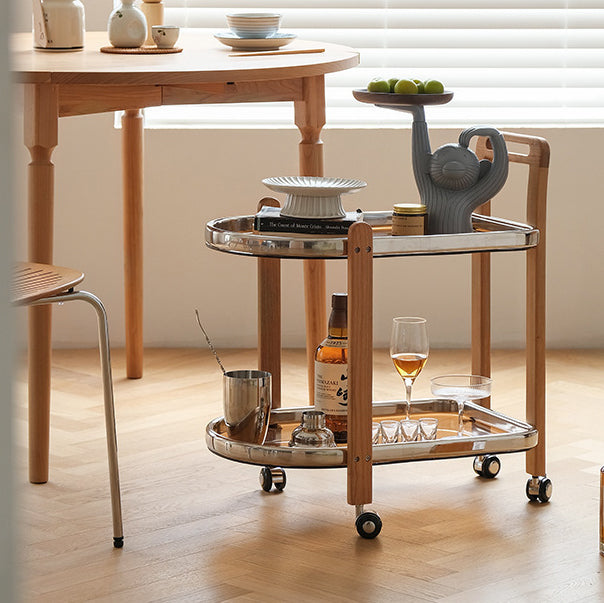 Minimalist Oval Cherry Wood Glass 2-Tier Side Table