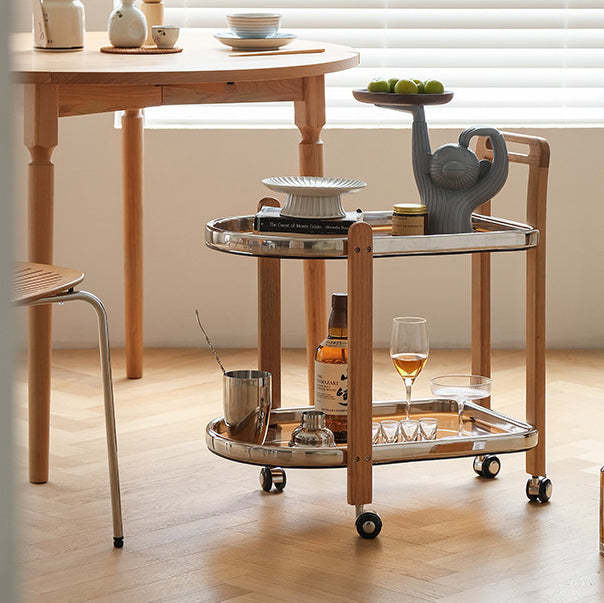 Minimalist Oval Cherry Wood Glass 2-Tier Side Table