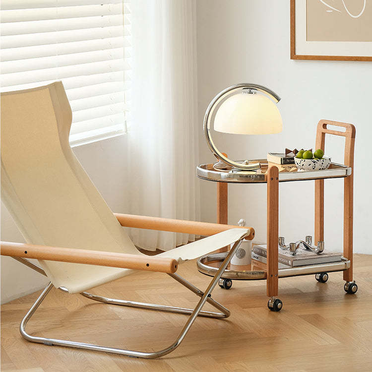 Minimalist Oval Cherry Wood Glass 2-Tier Side Table