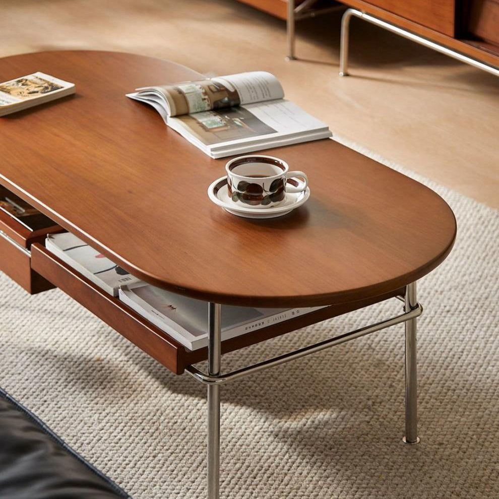 Vintage Wood Steel 2-Tier Coffee Table