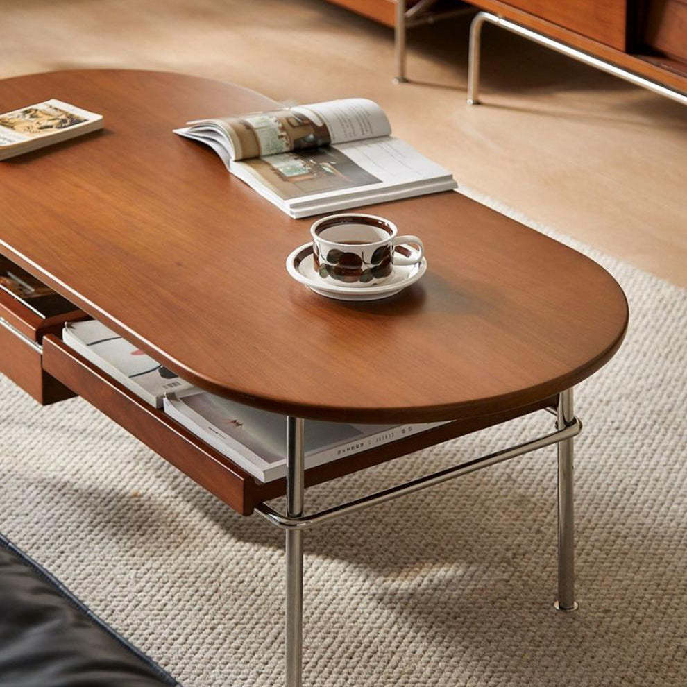 Vintage Wood Steel 2-Tier Coffee Table