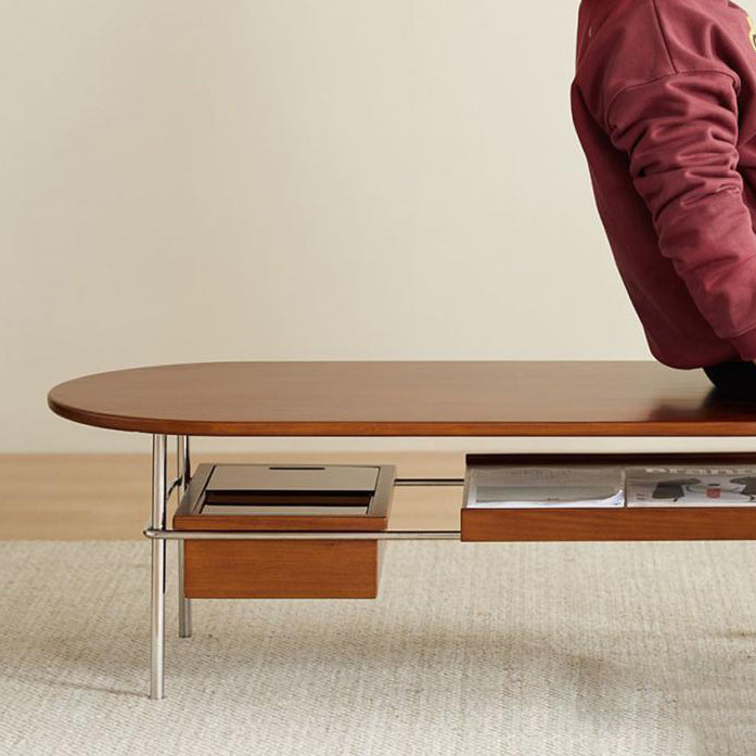 Vintage Wood Steel 2-Tier Coffee Table