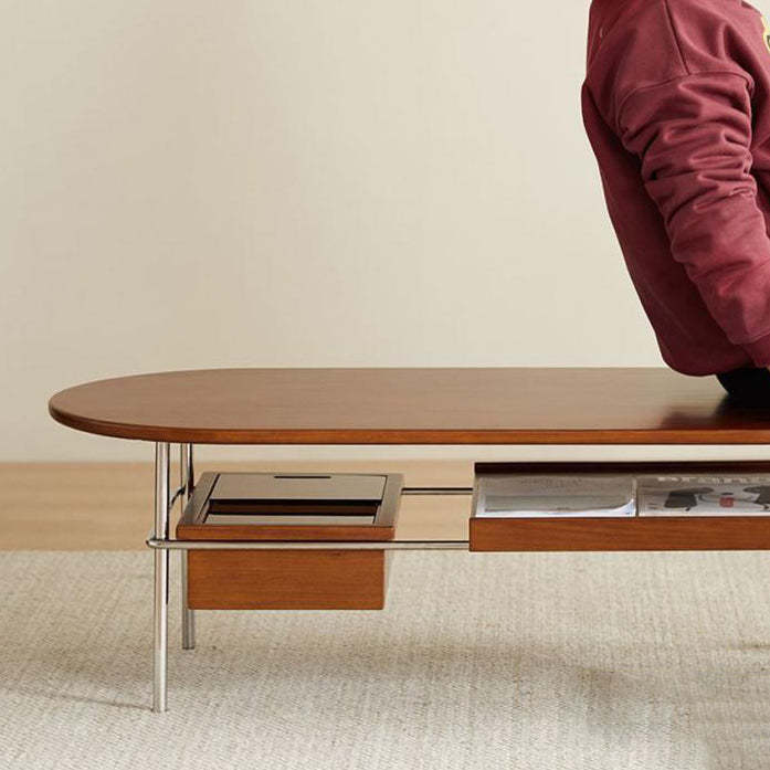 Vintage Wood Steel 2-Tier Coffee Table