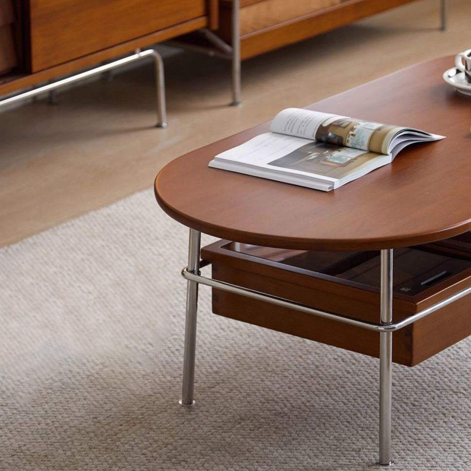 Vintage Wood Steel 2-Tier Coffee Table
