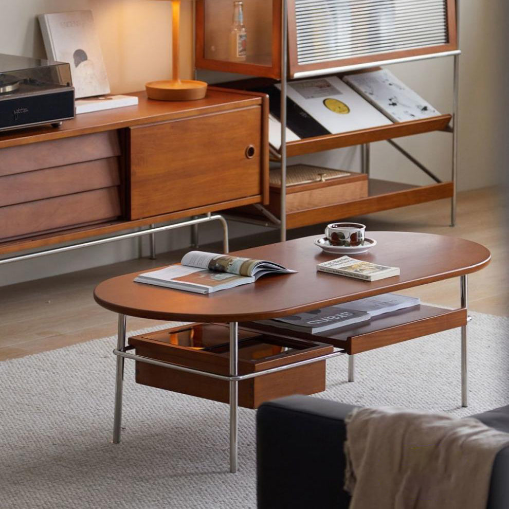 Vintage Wood Steel 2-Tier Coffee Table