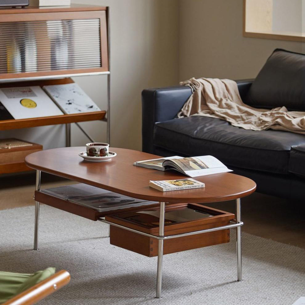 Vintage Wood Steel 2-Tier Coffee Table