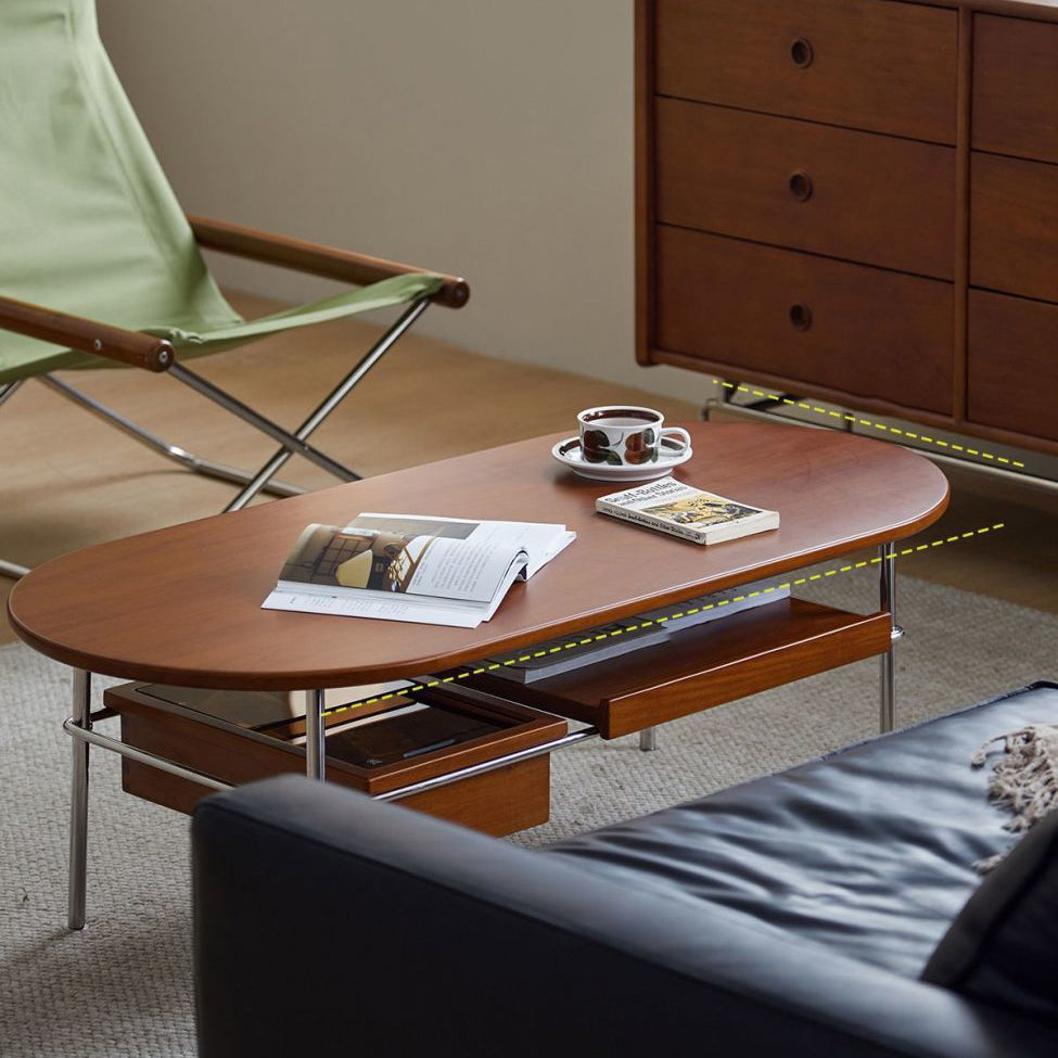 Vintage Wood Steel 2-Tier Coffee Table