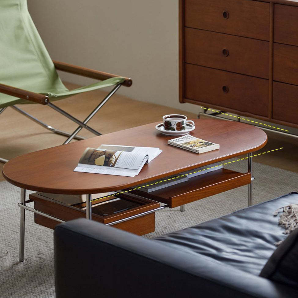 Vintage Wood Steel 2-Tier Coffee Table