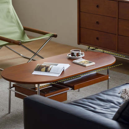 Vintage Wood Steel 2-Tier Coffee Table