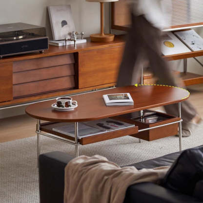 Vintage Wood Steel 2-Tier Coffee Table