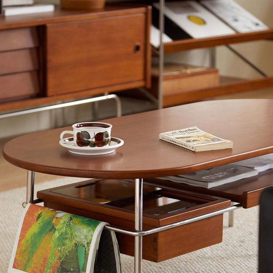 Vintage Wood Steel 2-Tier Coffee Table