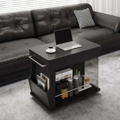 Minimalist Swivel Wood 3-Tier Side Table — Black