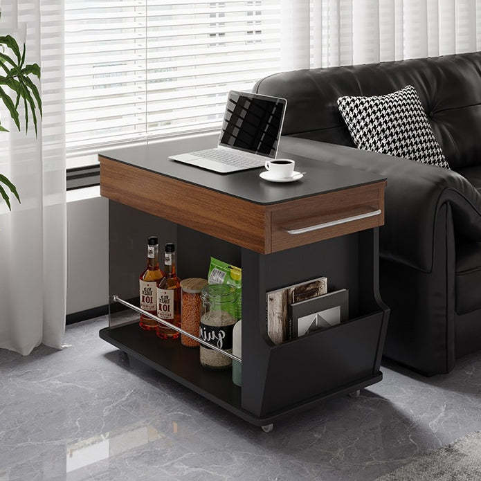Minimalist Swivel Wood 3-Tier Side Table — Black + White