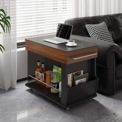 Minimalist Swivel Wood 3-Tier Side Table — Black + White