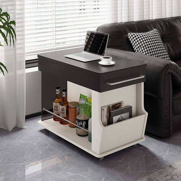 Minimalist Swivel Wood 3-Tier Side Table — Black + Walnut Color