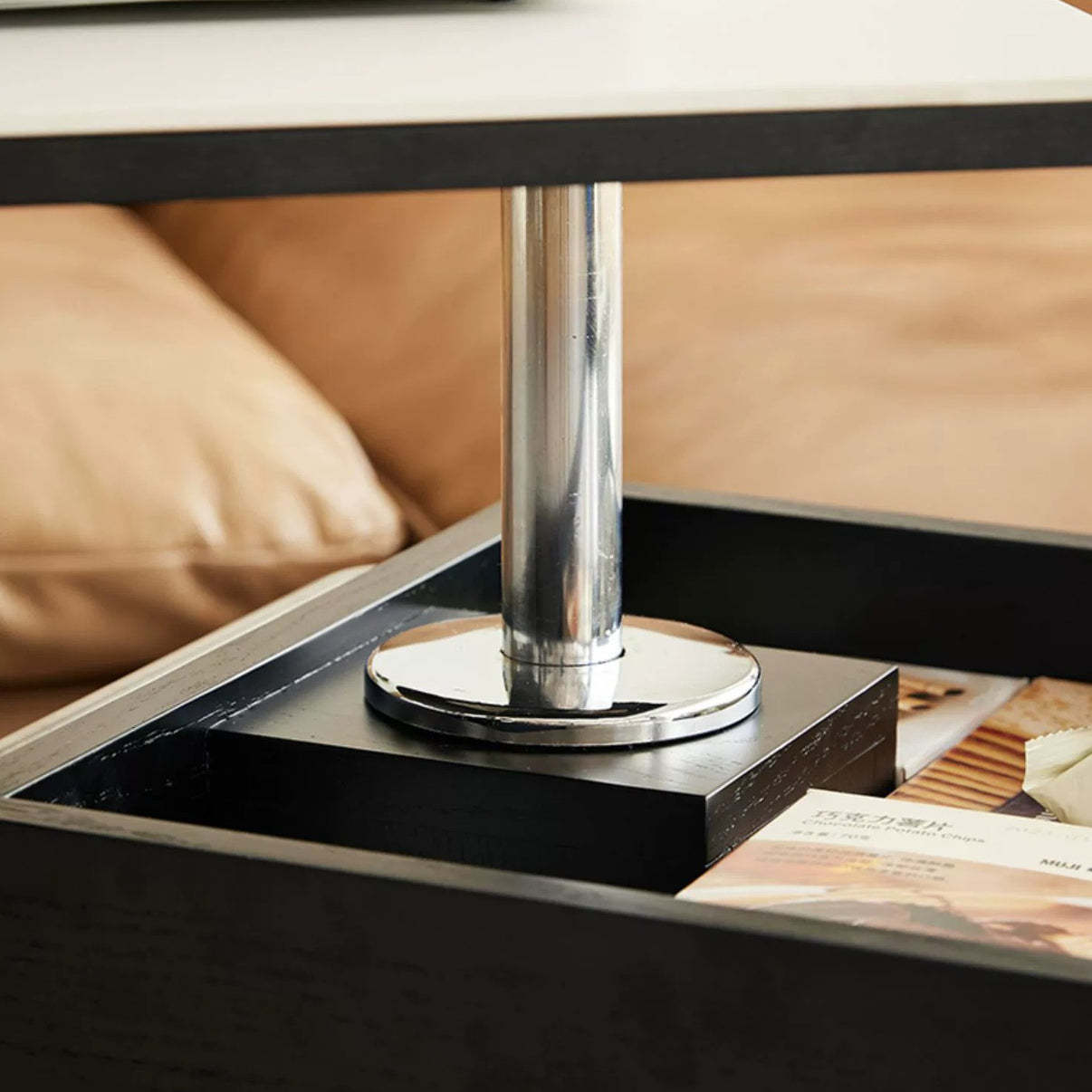 Scandinavian Liftable Swivel Oak Rock Slab Side Table