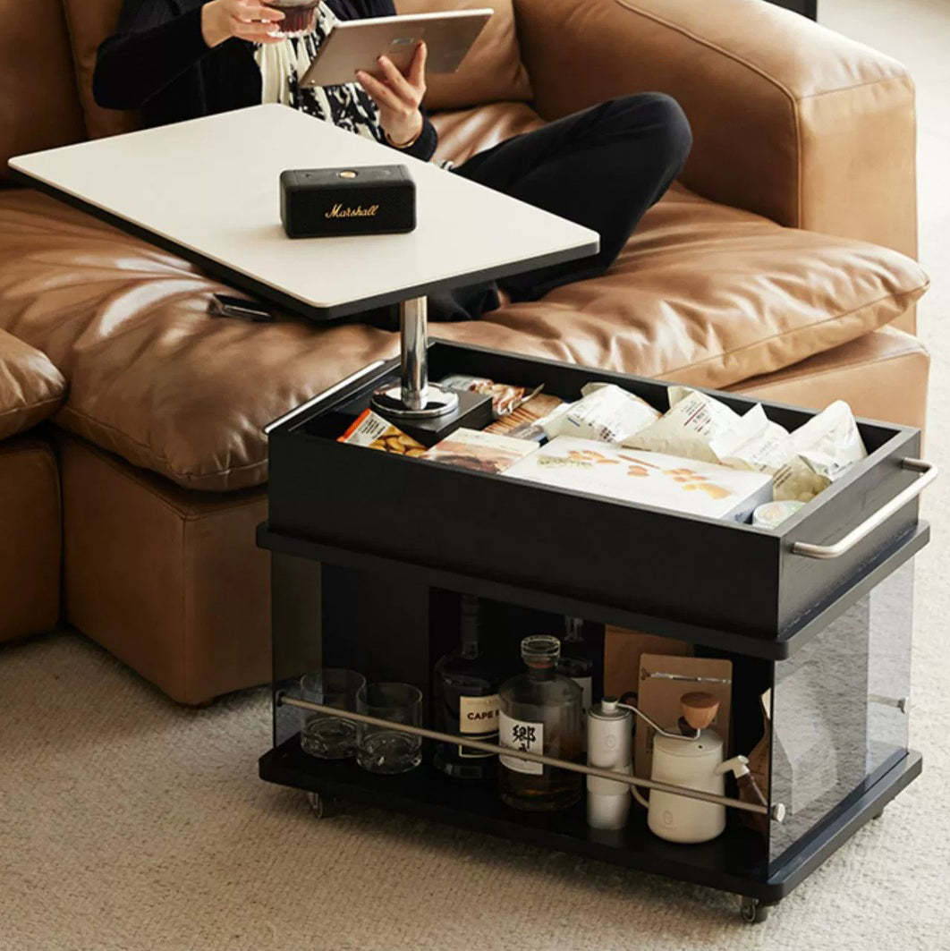 Scandinavian Liftable Swivel Oak Rock Slab Side Table