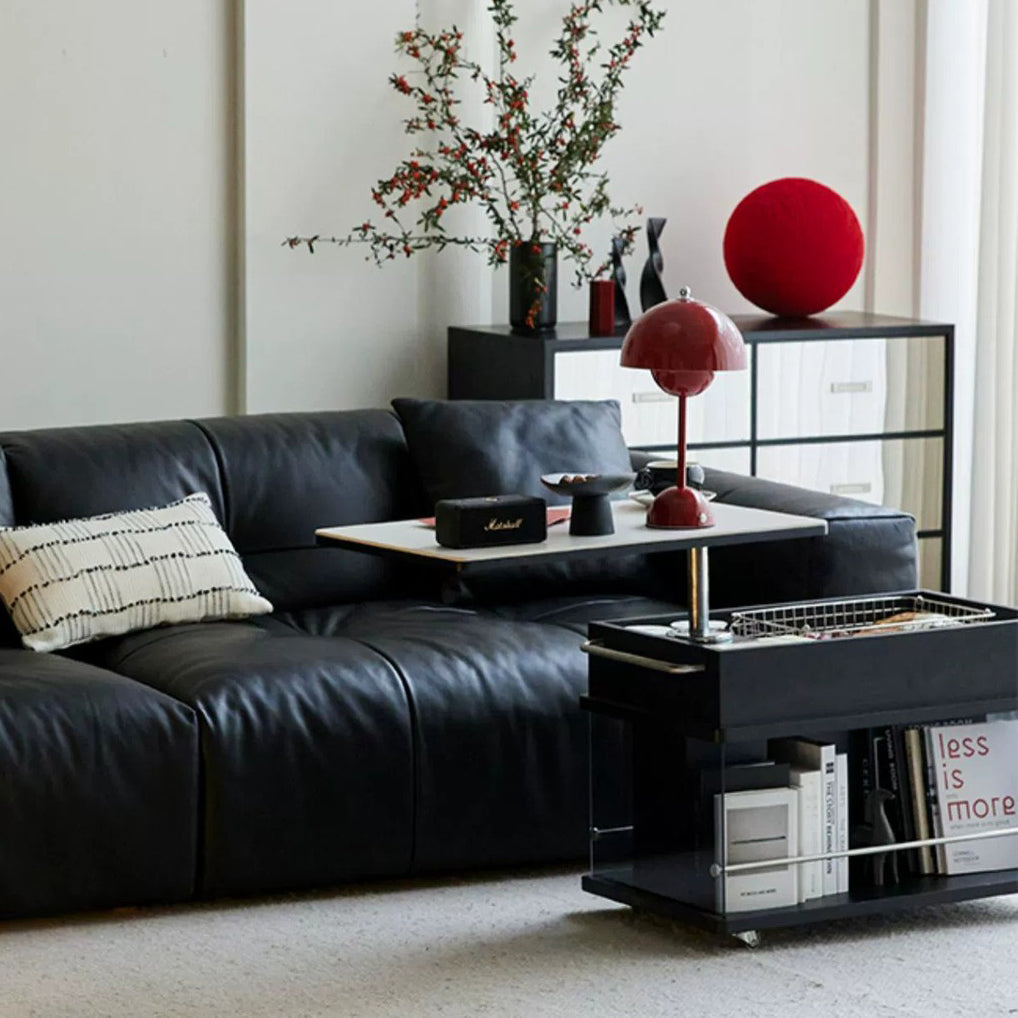 Scandinavian Liftable Swivel Oak Rock Slab Side Table
