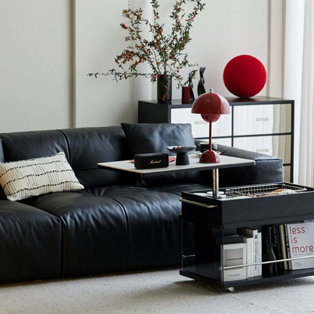 Scandinavian Liftable Swivel Oak Rock Slab Side Table