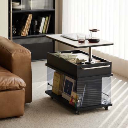 Scandinavian Liftable Swivel Oak Rock Slab Side Table