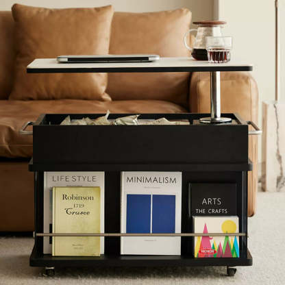 Scandinavian Liftable Swivel Oak Rock Slab Side Table
