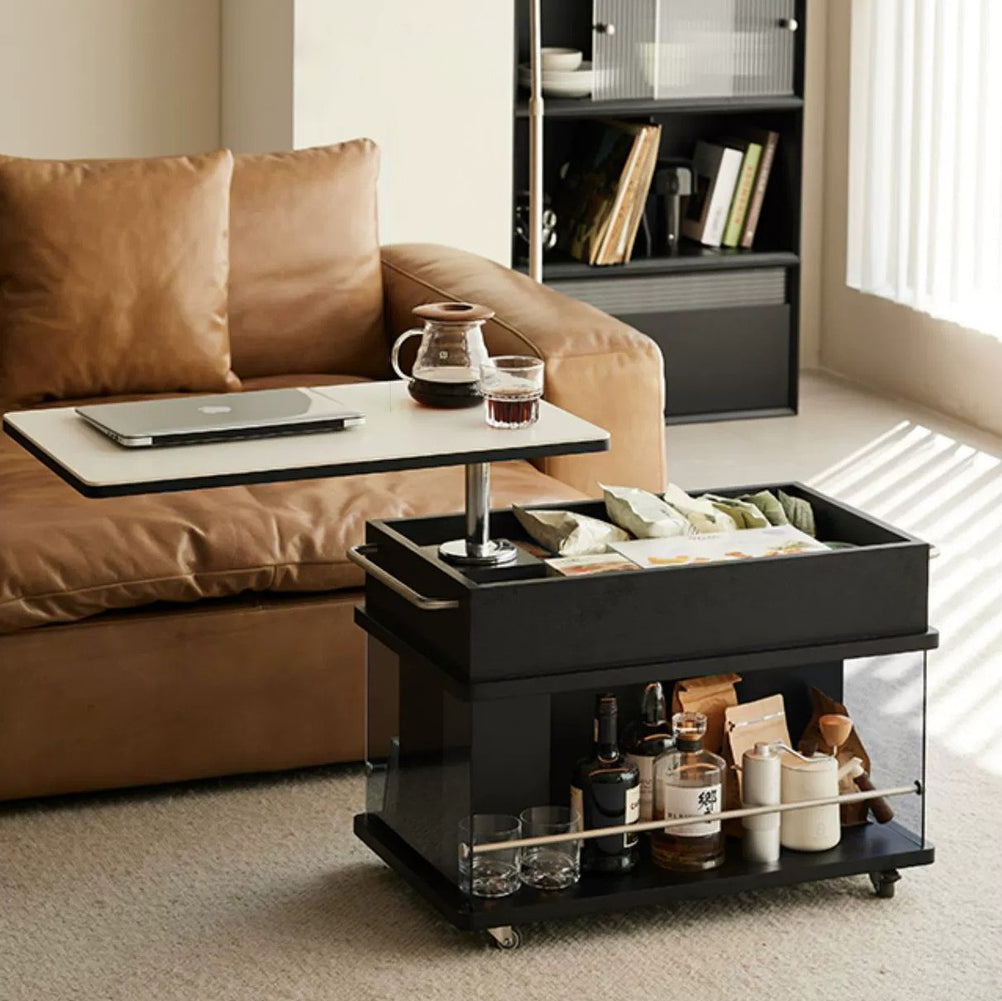 Scandinavian Liftable Swivel Oak Rock Slab Side Table