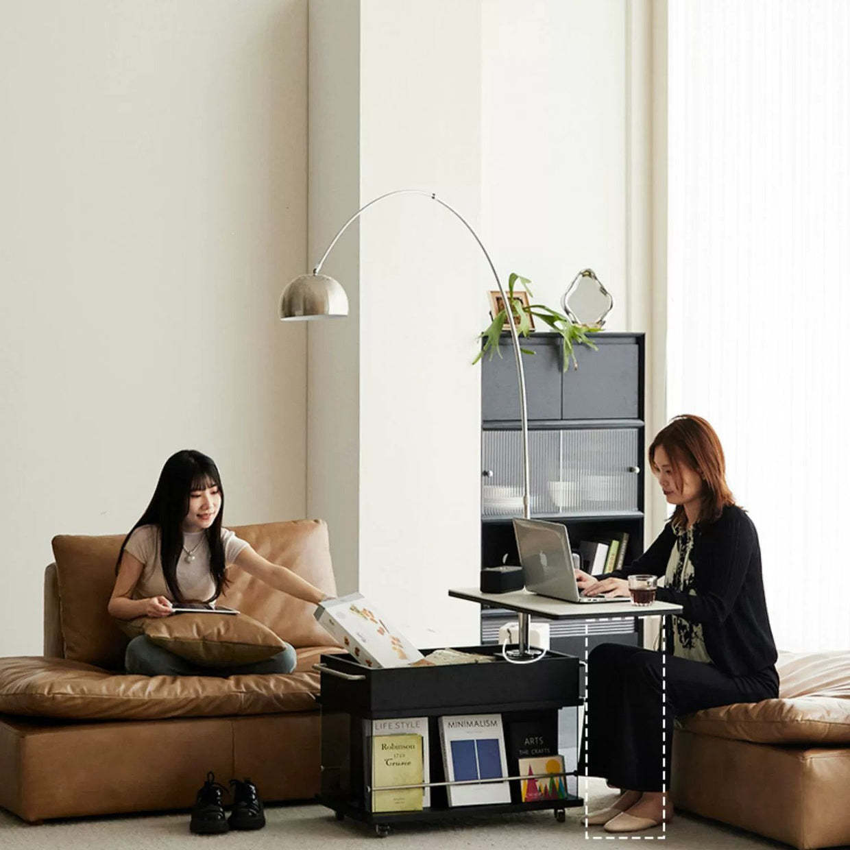 Scandinavian Liftable Swivel Oak Rock Slab Side Table