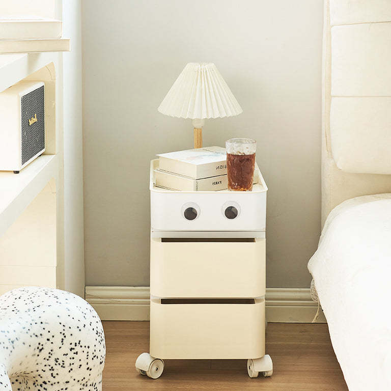 Nordic 3-drawer removable white end & side tables — 2-Drawer / Universal Wheel / Beige