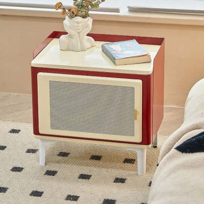 Scandinavian Wood Panel 1-Cabinet Nightstand — Red