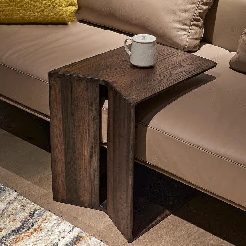 Minimalist Triangle Ash Wood Side Table — Brown