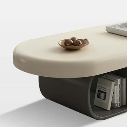 Scandinavian Oval Wood Rock Slab 2-Drawer Coffee Table