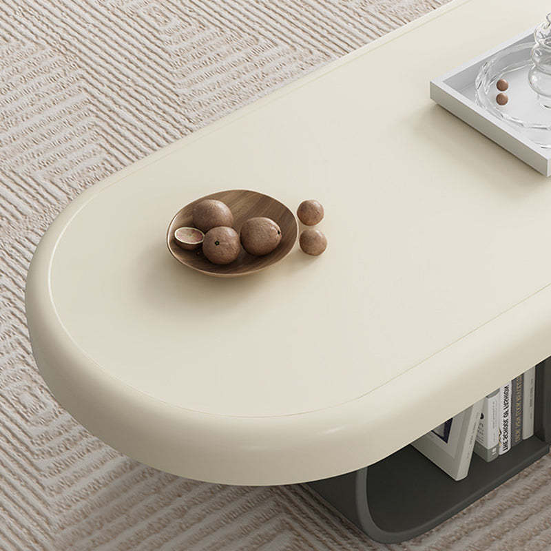 Scandinavian Oval Wood Rock Slab 2-Drawer Coffee Table