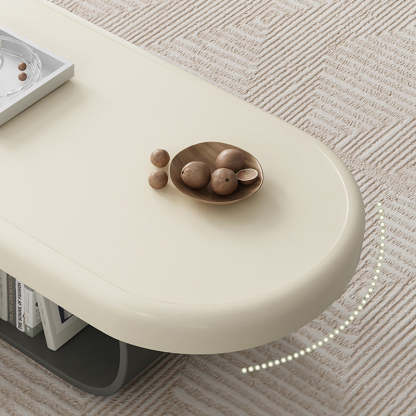 Scandinavian Oval Wood Rock Slab 2-Drawer Coffee Table