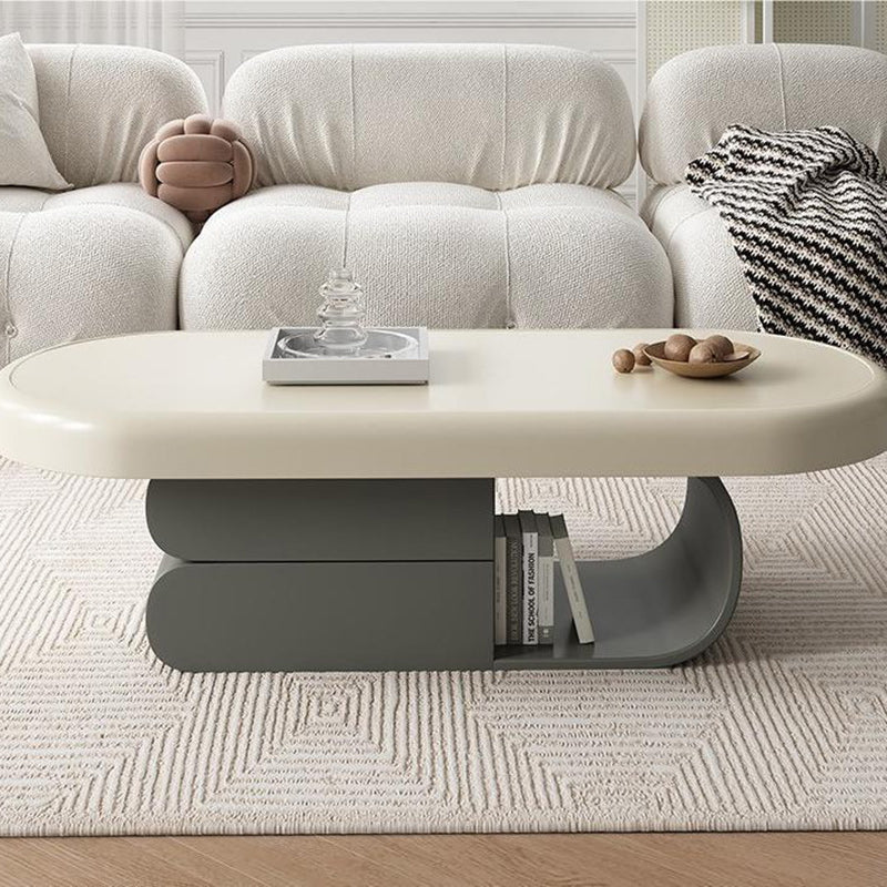 Scandinavian Oval Wood Rock Slab 2-Drawer Coffee Table