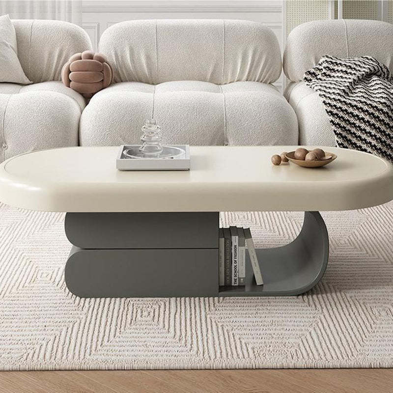 Scandinavian Oval Wood Rock Slab 2-Drawer Coffee Table