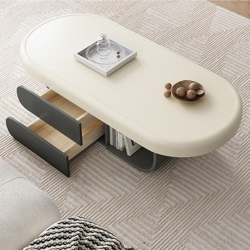 Scandinavian Oval Wood Rock Slab 2-Drawer Coffee Table