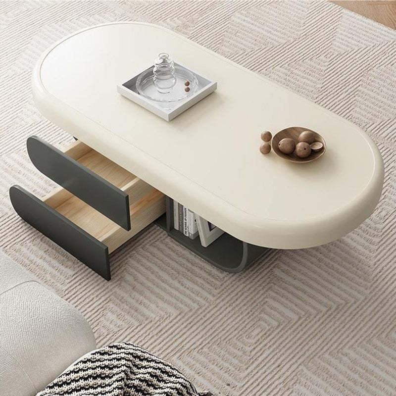 Scandinavian Oval Wood Rock Slab 2-Drawer Coffee Table
